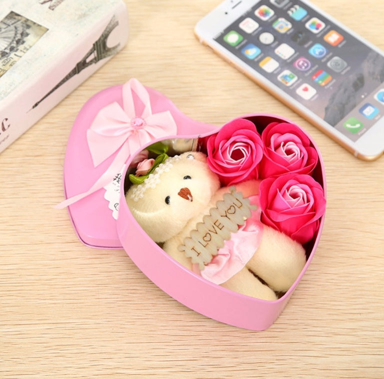 Flower Gift Box with Plush Bear