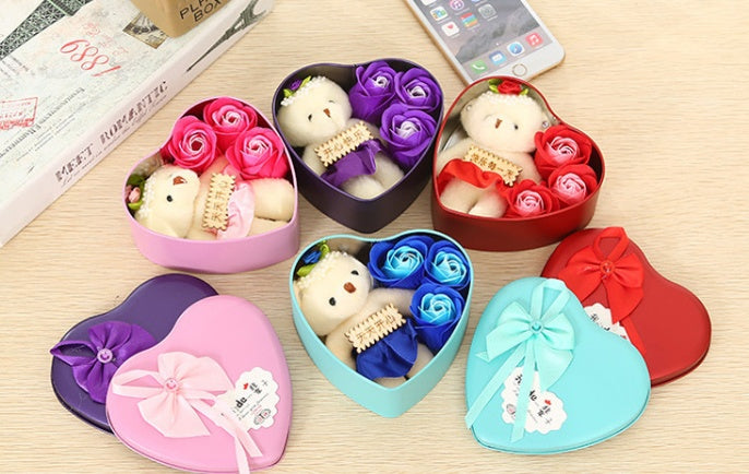 Flower Gift Box with Plush Bear
