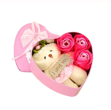 Flower Gift Box with Plush Bear