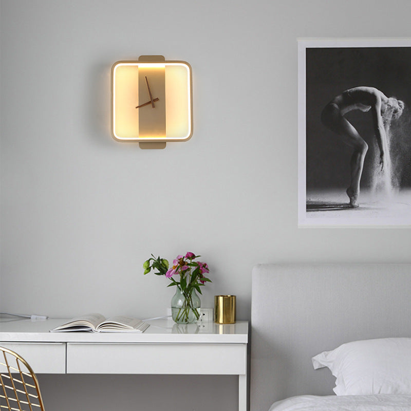 Nordic Bedroom Wall Lamp with Clock