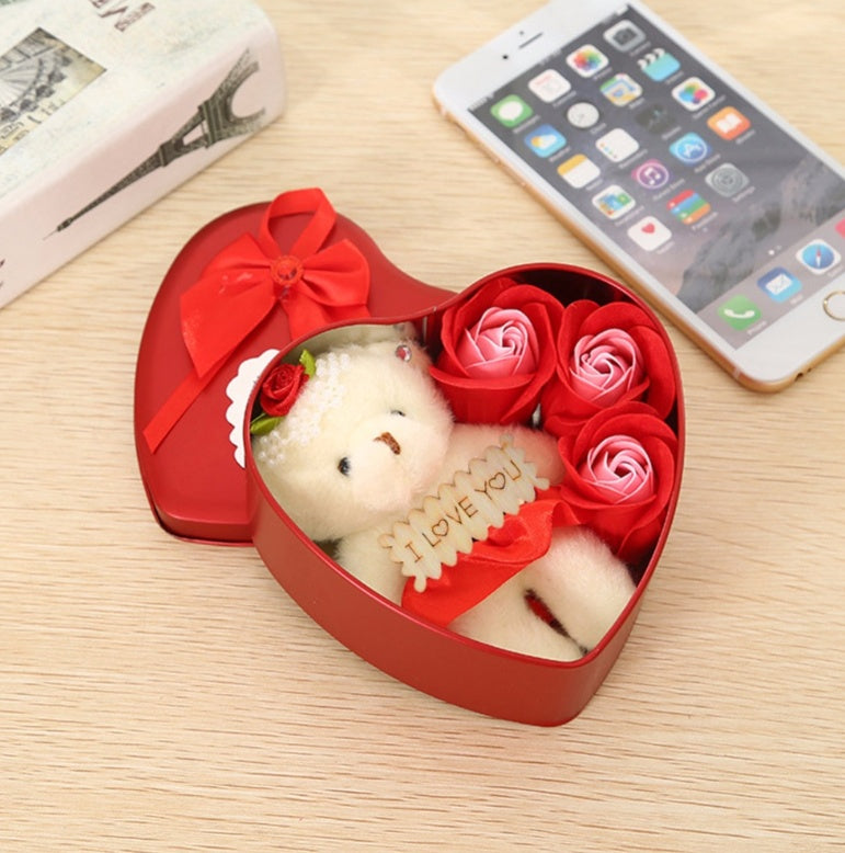 Flower Gift Box with Plush Bear