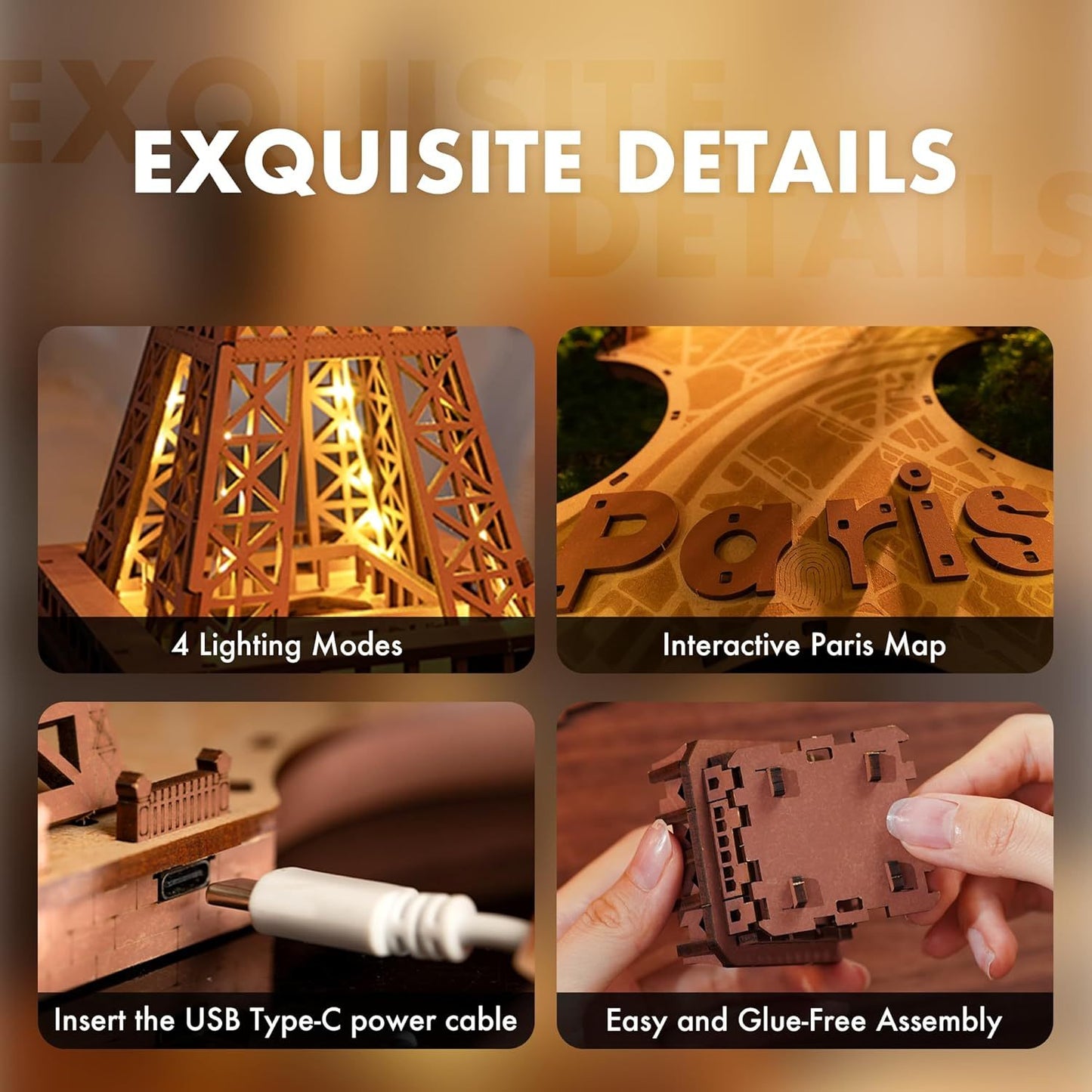Rolife Night of the Eiffel Tower 3D Wooden Puzzle