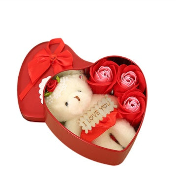 Flower Gift Box with Plush Bear