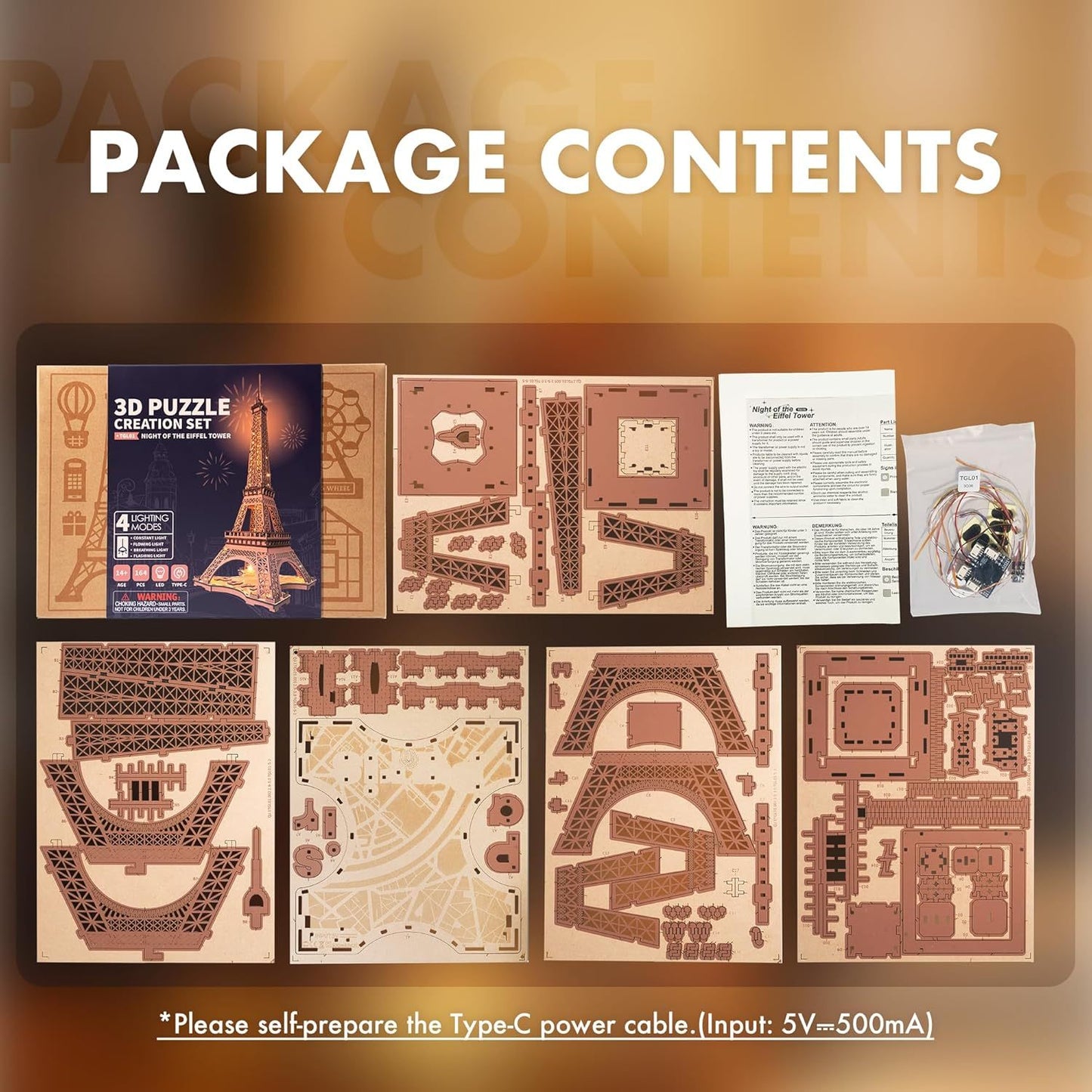 Rolife Night of the Eiffel Tower 3D Wooden Puzzle