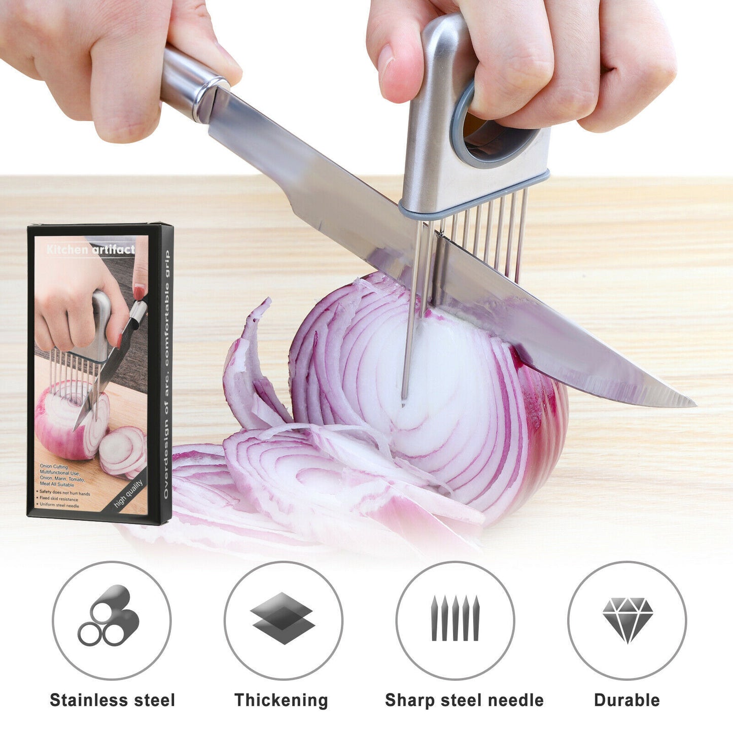 Stainless Steel Onion Holder & Meat Tenderizer – Multi-Purpose Kitchen Tool
