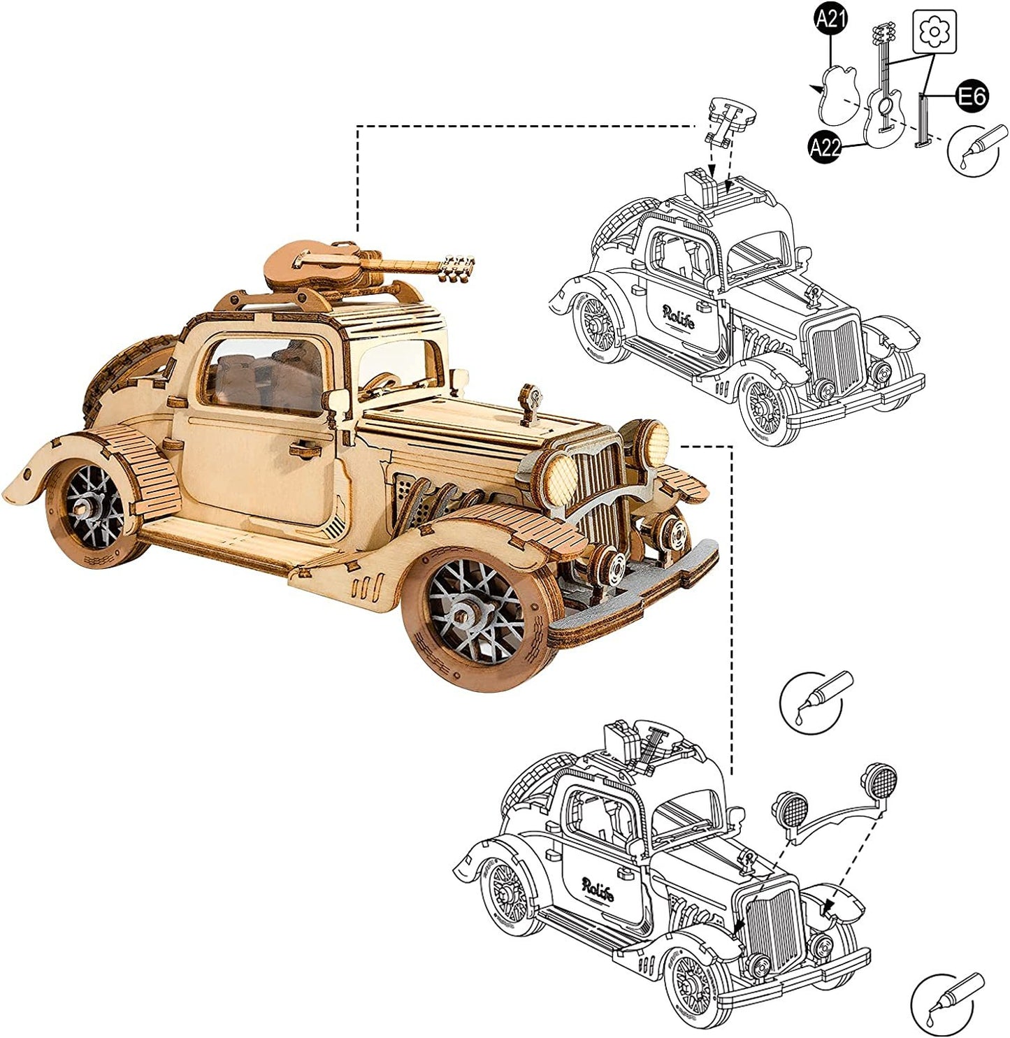 Robotime Rolife Vintage Car 3D Wooden Puzzle