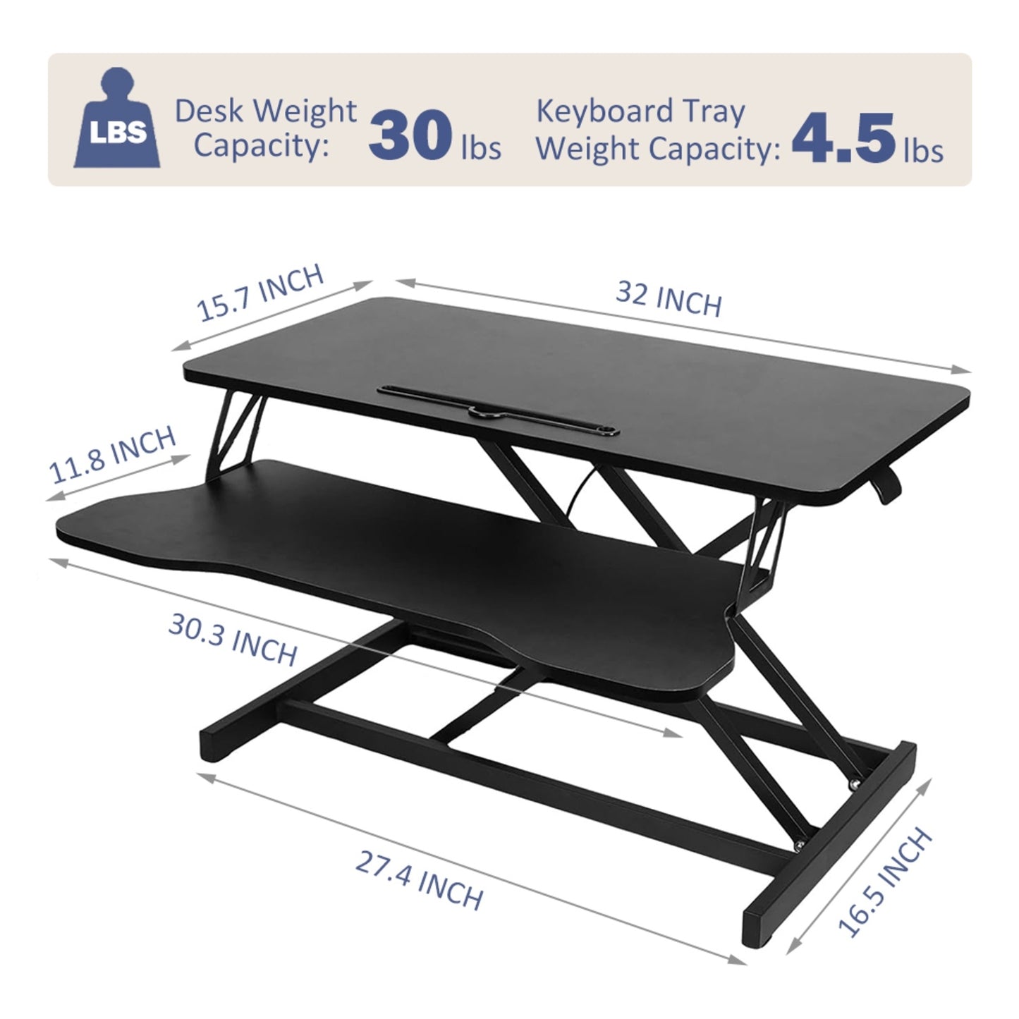 32-Inch Height Adjustable Desk Converter – Sit-to-Stand Workstation