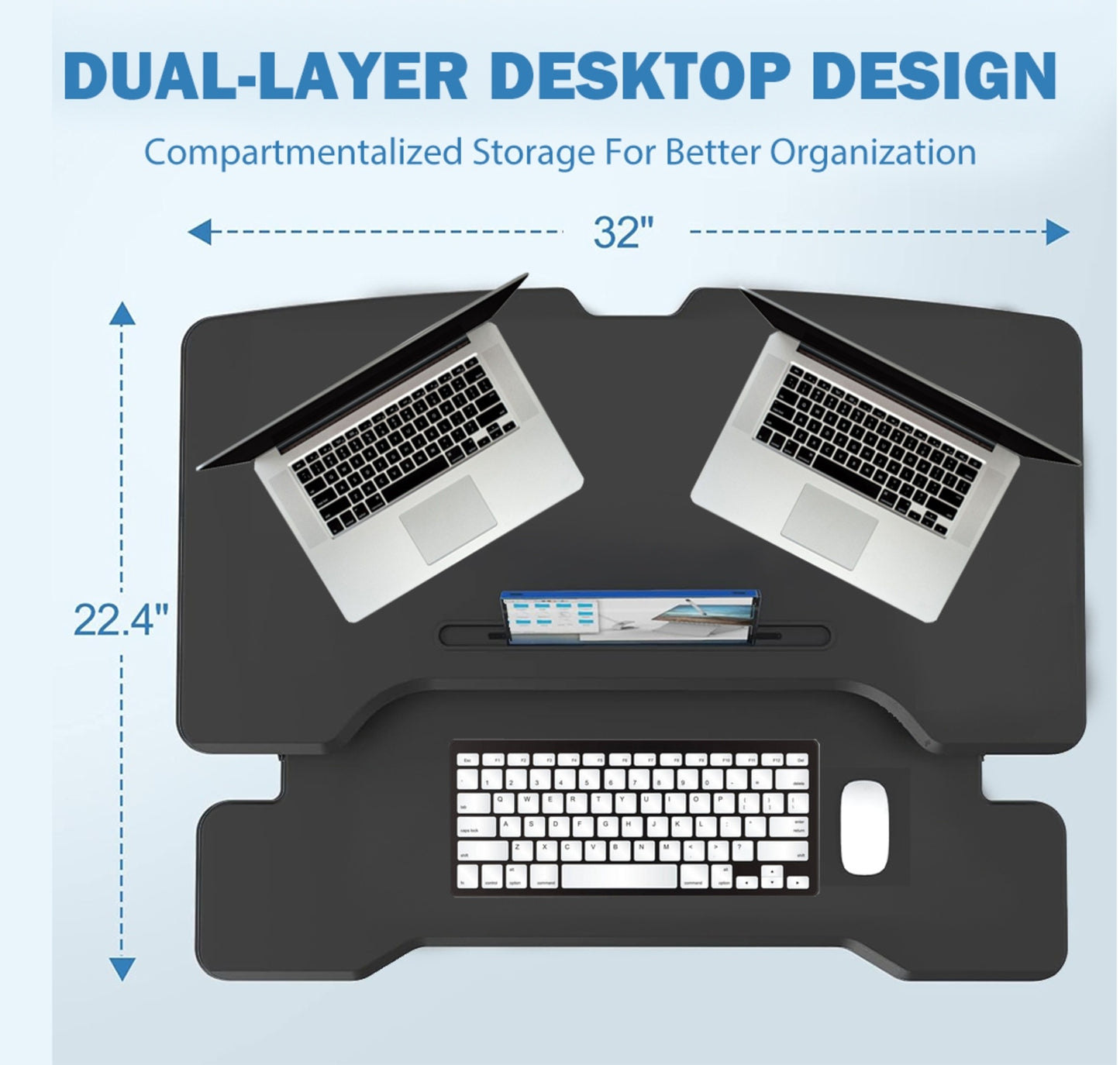 32-Inch Height Adjustable Desk Converter – Sit-to-Stand Workstation