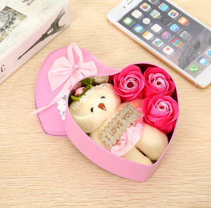 Flower Gift Box with Plush Bear