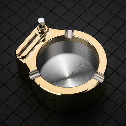 Deluxe Metal Ashtray with Permanent Match Lighter