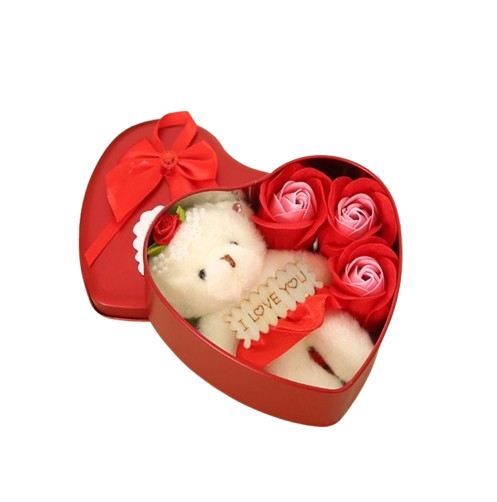 Flower Gift Box with Plush Bear