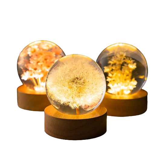 Dandelion Crystal Ball with Wood Base