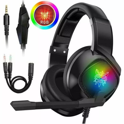 RGB Over-Ear Headphones with Noise Isolation & Adjustable Mic