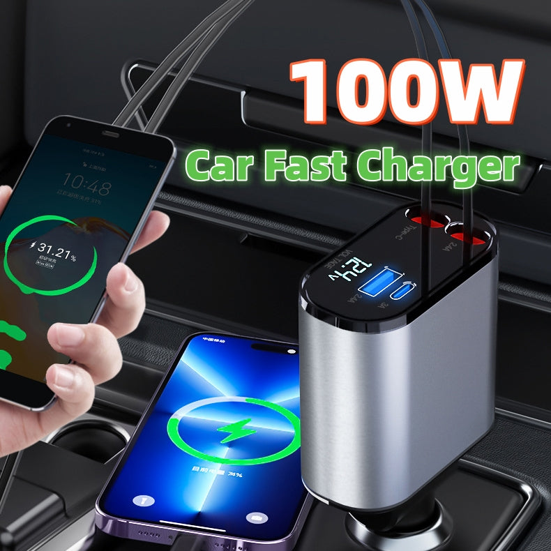 Metal Car Charger: Super-Fast USB & TYPE-C Adapter