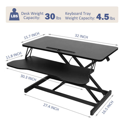 32-Inch Height Adjustable Desk Converter – Sit-to-Stand Workstation