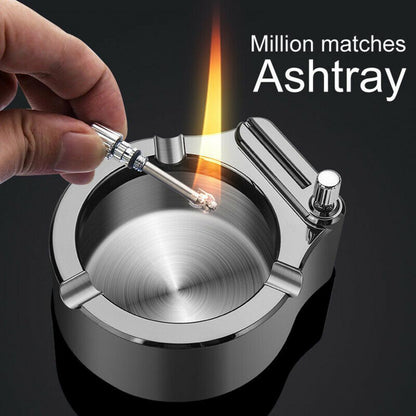 Deluxe Metal Ashtray with Permanent Match Lighter